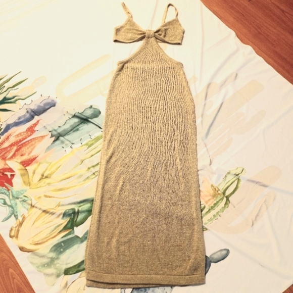 Beige Botany Bohemian Knit Coastal Bodycon Cut Out Y2K Indie Sleeze Maxi… - Picture 4 of 8